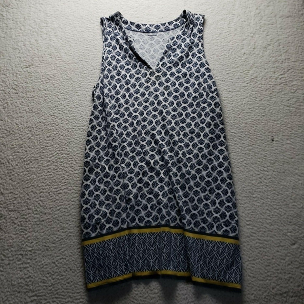 Lands' End Dress Womens 2X Blue Geometric Sleeveless V Neck Tank Knee Length